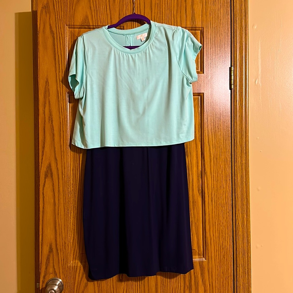Charming Charlie Teal and Blue Dress. Size Large